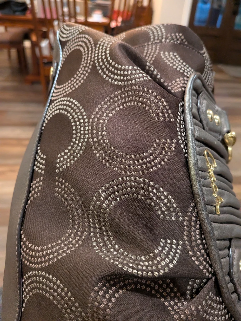Coach Ashley Y2K Gathered Dotted Op Art Satchel Brown Bronze EUC Handbag
